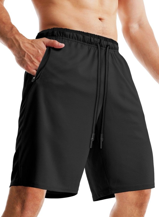 Aolesy Men's Basketball Shorts with Zipper Pockets Lightweight Quick Dry 10 Inch Workout Shorts for Men Athletic Gym Black - Image 1